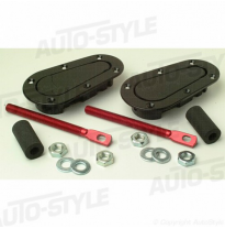 Set Universal Pasadores Racing Plus Flush Bonnet Hooks/Pins - Black + Red Aluminum Pins