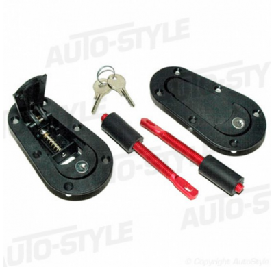 Set Universal Pasadores Racing Plus Flush Bonnet Hooks/Pins + Lock - Black + Red Aluminum Pins