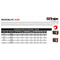 Bateria Trojan 24-Agm  Monobloc Agm Baterías De Agm Ciclo Profundo 12v - Trojan. Baterías De Ciclo Profundo Agm Sin Mantenimient