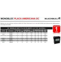 BATERIA BLACKBULL 6DC250 MONOBLOC PLACA AMERICANA DC DC - MONOBLOC DEEP CYCLE DE PB ABIERTO 6V - BLACKBULL. Baterías de ciclo pr