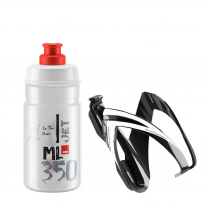 ELITE Bottle + bottle cage KIT CEO black glossy + JET drinking bottle transparent with red logo 350 ml