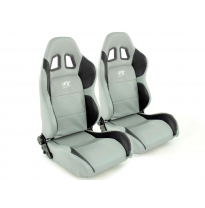 Juego Asientos Deportivos Houston De Cuero Artificial Gris/Costura Negra Gris Fk Automotive