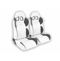 Juego Asientos Deportivos Houston De Cuero Artificial Blanco-Negro Costura Blanca Fk Automotive