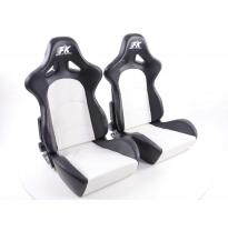 Juego Asientos Deportivos Control Cuero Artificial Blanco-Negro Fk Automotive