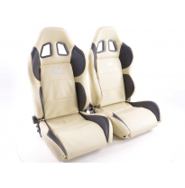 Juego Asientos Deportivos Houston De Cuero Artificial Beige/Beige Con Costura Negra Fk Automotive