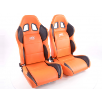 Juego Asientos Deportivos Houston De Cuero Artificial, Costura Naranja-Negro. Fk Automotive