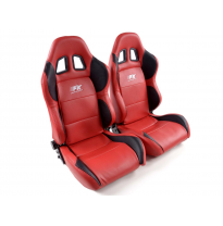 Juego Asientos Deportivos Houston De Cuero Artificial Rojo / Costura Negra Roja / Fk Automotive