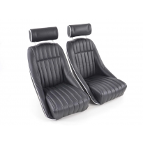 Juego Asientos Deportivos Montgomery Cuero Artificial Negro Costura Blanca Fk Automotive