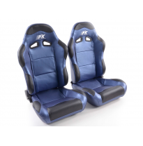 Juego Asientos Deportivos Spacelook Cuero Artificial De Carbono Azul Fk Automotive