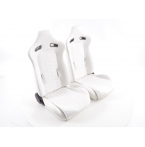 Juego Asientos Deportivos Halbschalensitz Cuero Artificial Costura Blanca Negra Fk Automotive