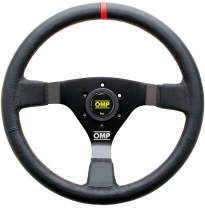 VOLANTE OMP WRC PIEL 350MM NEGRO - DETALLE ROJO