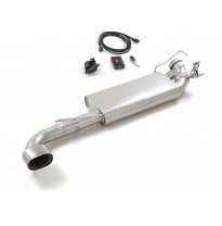 Silencioso trasero en acero inox con salida ovalada 120x70 mm firmado Miky Biasion</p>
 con válvula eléctrica integrada. El cont