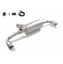 Silencioso trasero doble en acero inox con salidas redondas 90 mm 
 con válvula eléctrica integrada. El control de la válvula se