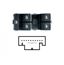 VW GOLF VII 2012.11-*INTERRUPTOR PUERTA FRT IZQ SIN FLECHAS (NEGRO/CROMADO) (4 BOTONES)10PIN