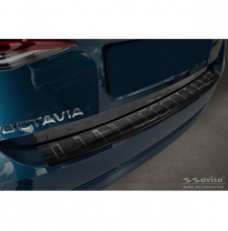 Protector de parachoques trasero de acero inoxidable negro apto para Skoda Octavia IV Liftback 2020- &#039;Ribs&#039;