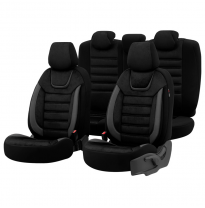 Juego De Fundas De Asiento Universales De Ante/Cuero/Tela &#039;Iconic&#039; Negro/Gris - 11 Piezas - Valido Para Bolsas De Aire Laterales