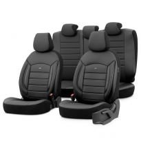 Juego de fundas de asientos universales en cuero &#039;Inspire&#039; negro - 11 piezas - apto para airbags laterales