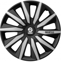 Tapacubos Sparco Milano - 14 pulgadas - Negro/Plata - Juego de 4 piezas