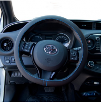 Funda Para Volante Simoni Racing Soft Skin (Elástica) - 37-39cm - Costura Negra + Azul