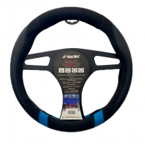 Funda para volante Simoni Racing Good Vibe B - 37-39cm - Ecopiel negra, microfibra, apariencia de carbono Detalles en azul