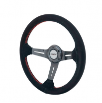 Volante Simoni Racing High-End Racing Tommi 350mm - Carbono Auténtico - Ante Negro + Costuras Rojas - Deep Dish 6,5cm