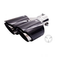 Cola de escape doble derecha redonda/inclinada Simoni Racing Inox y carbono - Ø92xL215-230mm - Instalación -&gt;40-63mm