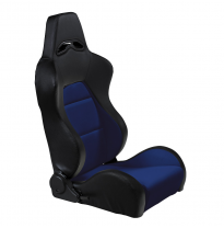 Asiento Deportivo Autostyle &#039;Eco&#039; - Negro/Azul Cuero Sintetico - Lado Izquierdo Reclinable Back-Rest - Incl. Guías Universales