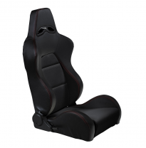 Asiento Deportivo Autostyle &#039;Eco&#039; - Negro Cuero Sintetico + Rojo Costuras - Lado Izquierdo Reclinable Back-Rest - Incl. Guías Un