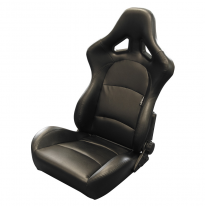 Asiento Deportivo Autostyle &#039;Bs2&#039; - Negro Cuero Sintetico - Respaldo De Fibra De Vidrio Reclinable Dual-Side - Incl. Guías Unive