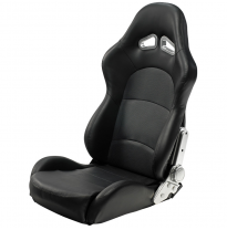 Asiento Deportivo Autostyle &#039;Pro&#039; - Negro Cuero Sintetico - Respaldo Reclinable De Dos Lados - Incl. Guías Universales
