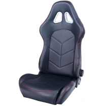 Asiento Deportivo Autostyle &#039;Tn&#039; - Negro Cuero Sintetico + Rojo Costuras - Respaldo Reclinable De Dos Lados - Incl. Guías Univer