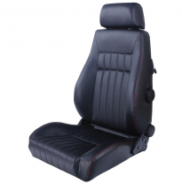 Asiento Deportivo Autostyle &#039;Retro&#039; - Negro Cuero Sintetico + Rojo Costuras - Respaldo Reclinable De Dos Lados - Incl. Guías Uni