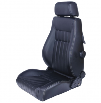 Asiento Deportivo Autostyle &#039;Retro&#039; - Negro Cuero Sintetico + Silver Costuras - Respaldo Reclinable De Dos Lados - Incl. Guías U