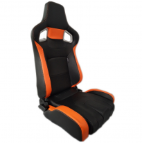 Asiento Deportivo Autostyle &#039;Rs6-Ii&#039; - Matt-Negro/Naranja Cuero Sintetico - Respaldo Reclinable De Dos Lados - Incl. Guías Unive