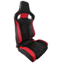 Asiento Deportivo Autostyle &#039;Rs6-Ii&#039; - Matt-Negro/Rojo Cuero Sintetico - Respaldo Reclinable De Dos Lados - Incl. Guías Universa