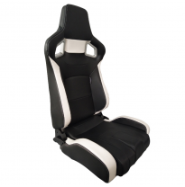 Asiento Deportivo Autostyle &#039;Rs6-Ii&#039; - Matt-Negro/Blanco Cuero Sintetico - Respaldo Reclinable De Dos Lados - Incl. Guías Univer