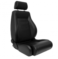 Asiento deportivo &#039;Retro II&#039; - Cuero sintético negro + costuras plateadas - Respaldo reclinable en ambos lados - incl. diapositi