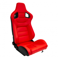 Asiento Deportivo &#039;Rk&#039; - Piel Sintética Roja - Respaldo Reclinable Por Ambos Lados -Incluye Guias Universales