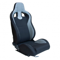 Asiento Deportivo &#039;Mr&#039; - Piel Sintética Negra + Tejido De Pino Gris - Respaldo Reclinable Por Ambos Lados - Incl. Deslizamientos