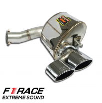 Silencioso trasero "F1 Race" 120x80 Sistema 100% de acero inoxidable, 2 x Ø76 mm -> 2 x Ø70 mm - Solo kit completo - El parachoq