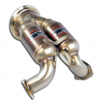 Downpipe + catalizador metalico Tubo de escape descendente + convertidor catalítico metálico, sobredimensionado 2 x Ø65 mm, 100