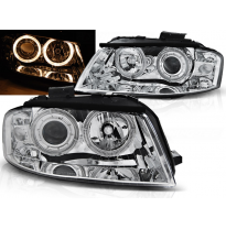 Faros Delanteros Angel Eyes Audi A3 8P 05.03-03.08 Cromados