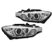FAROS DELANTEROS ANGEL EYES LED AMARILLOS LUZ DIURNA CROMADOS aptos para BMW F30/F31 11-15