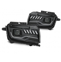 FAROS DELANTEROS CHEVROLET CAMARO 09-13 TUBO LUZ NEGRO con intermitente dinamico
