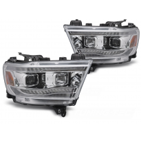 FAROS DELANTEROS DODGE RAM 19-22 CROMADO TUBO SECUENCIA