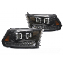 FAROS DELANTEROS DODGE RAM 09-18 DOBLE NEGRO
