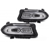 FAROS DELANTEROS LED COMPLETOS CROMADOS para DODGE CHARGER 14-23