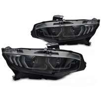 FAROS LED NEGROS DRL SEQUENCIALES PARA HONDA CIVIC X 16-21