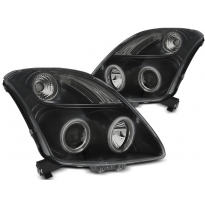 Faros Delanteros Angel Eyes Suzuki Swift 05.05-10 Ccfl Fondo Negro