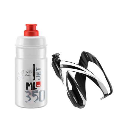 ELITE Bottle + bottle cage KIT CEO black glossy + JET drinking bottle transparent with red logo 350 ml